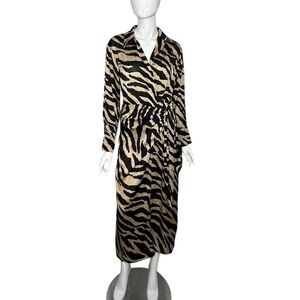 Miss Lola Dress Mob Wife Wrap Waist Semi Sheer Animal Print Sz Small Tan Black